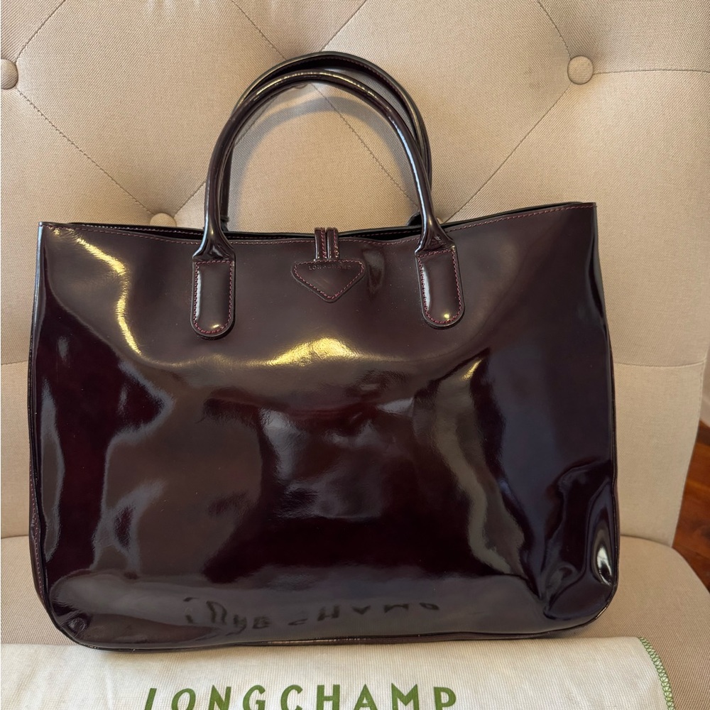 Longchamp Roseau patent leather tote bag Burgundy.  - Picture 6 of 16